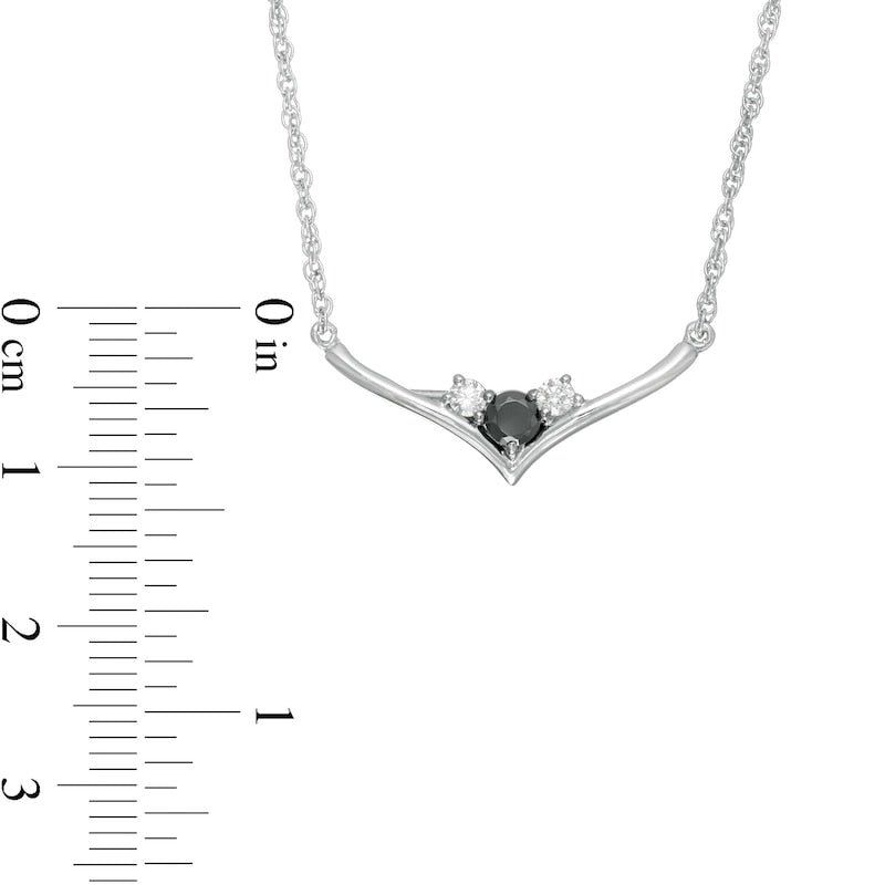 0.25 CT. T.W. Enhanced Black and White Natural Diamond Three Stone Chevron Necklace in Sterling Silver