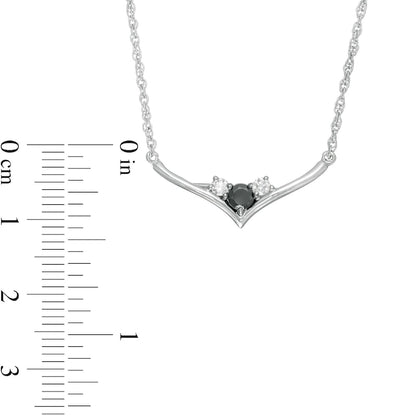 0.25 CT. T.W. Enhanced Black and White Natural Diamond Three Stone Chevron Necklace in Sterling Silver