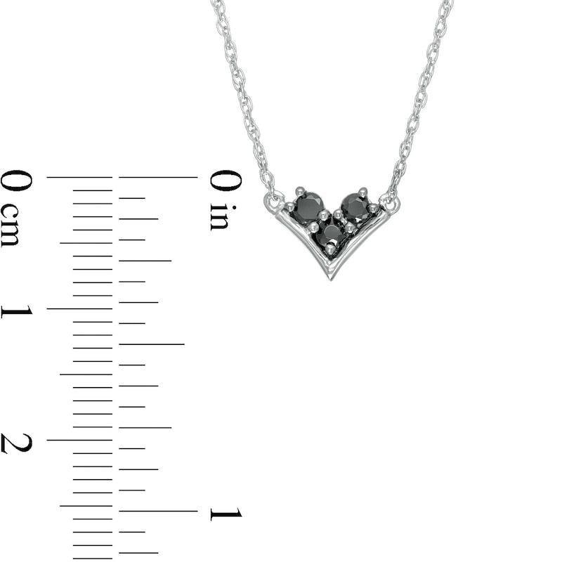0.17 CT. T.W. Enhanced Black and White Natural Diamond Three Stone "V" Necklace in Sterling Silver