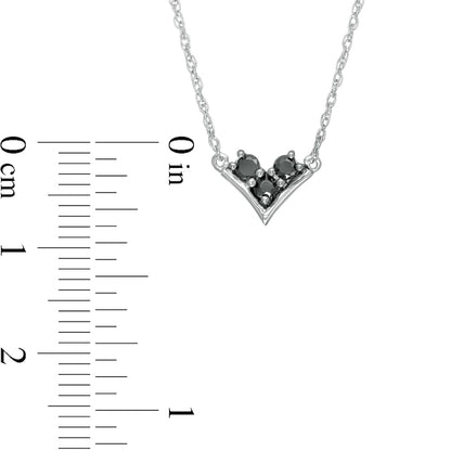 0.17 CT. T.W. Enhanced Black and White Natural Diamond Three Stone "V" Necklace in Sterling Silver