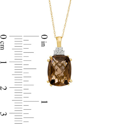 Elongated Cushion-Cut Smoky Quartz and 0.05 CT. T.W. Natural Diamond Pendant in 10K Yellow Gold
