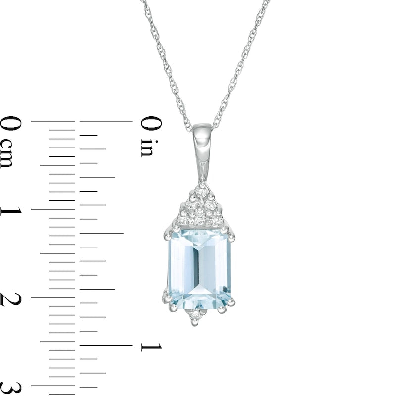 Emerald-Cut Aquamarine and 0.07 CT. T.W. Natural Diamond Geometric Pendant in 10K White Gold
