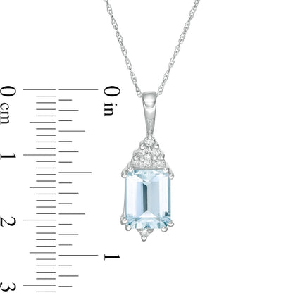 Emerald-Cut Aquamarine and 0.07 CT. T.W. Natural Diamond Geometric Pendant in 10K White Gold