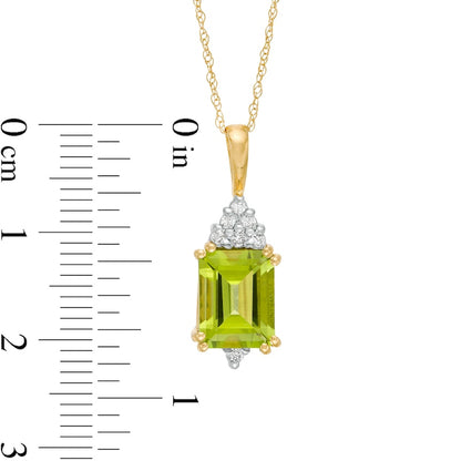 Emerald-Cut Peridot and 0.07 CT. T.W. Natural Diamond Geometric Pendant in 10K Yellow Gold