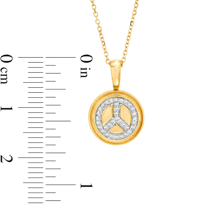 0.1 CT. T.W. Natural Diamond Peace Sign Beaded Frame Disc Pendant in 14K Gold