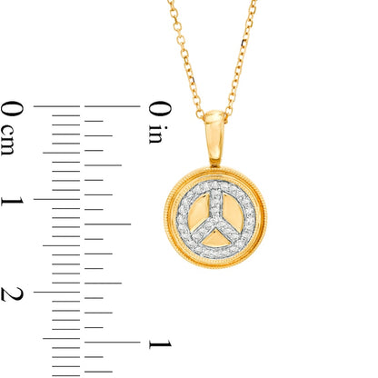0.1 CT. T.W. Natural Diamond Peace Sign Beaded Frame Disc Pendant in 14K Gold