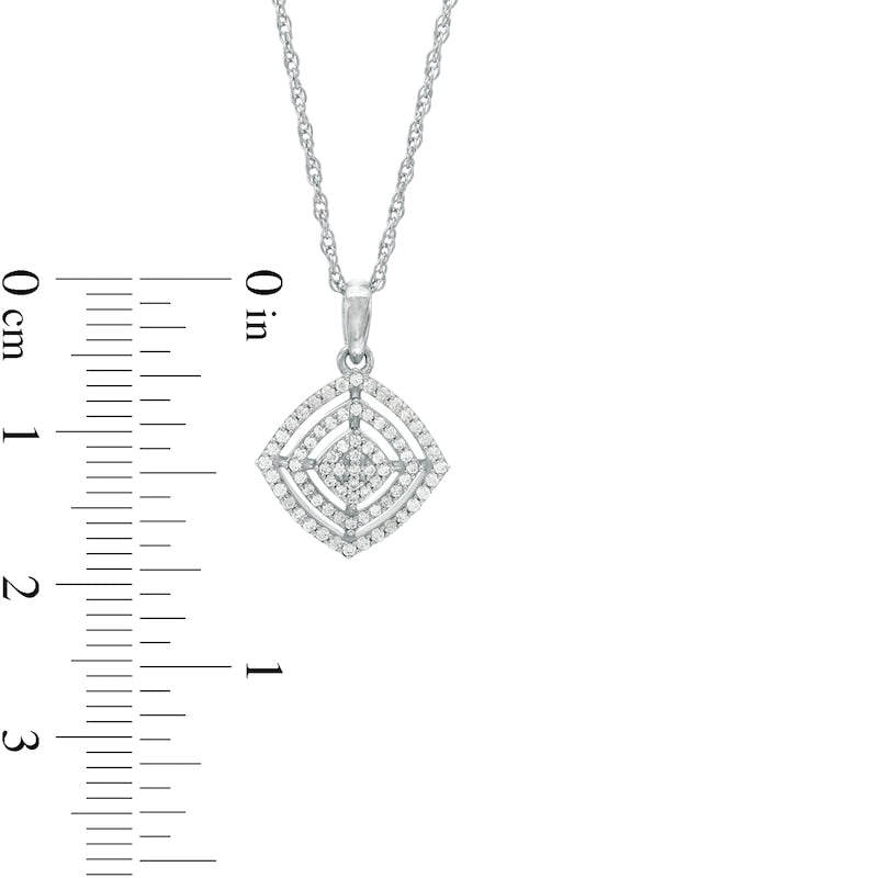 0.25 CT. T.W. Composite Natural Diamond Double Tilted Cushion Frame Pendant in 10K White Gold