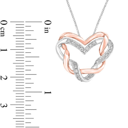 0.2 CT. T.W. Natural Diamond Woven Ribbon Double Heart Pendant in 10K Two-Tone Gold