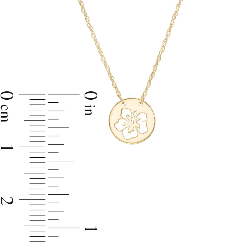 Mini Cut-Out Hibiscus Disc Necklace in 14K Gold