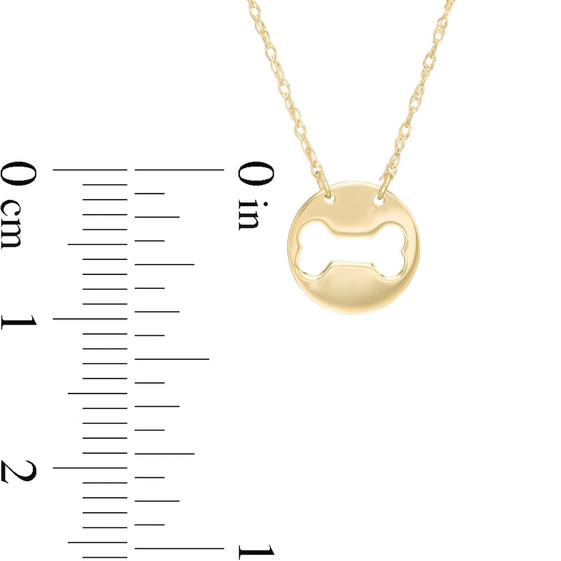 Mini Cut-Out Dog Bone Disc Necklace in 14K Gold