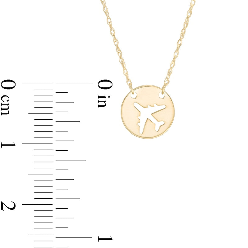 Mini Cut-Out Airplane Disc Necklace in 14K Gold
