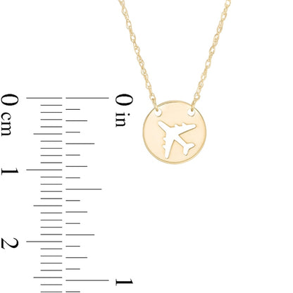 Mini Cut-Out Airplane Disc Necklace in 14K Gold