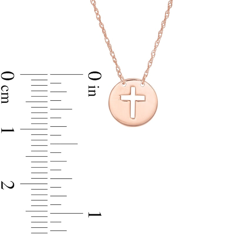 Mini Cut-Out Cross Disc Necklace in 14K Rose Gold
