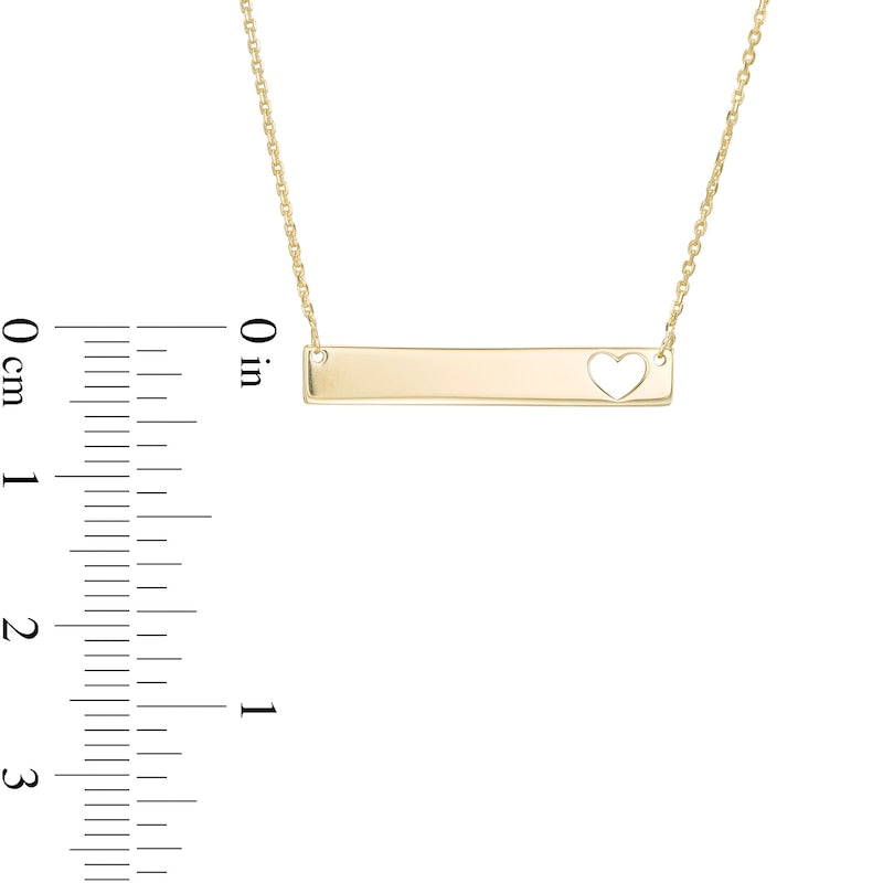 Mini Cut-Out Heart Accent Horizontal Bar Necklace in 14K Gold