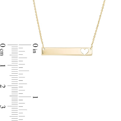 Mini Cut-Out Heart Accent Horizontal Bar Necklace in 14K Gold