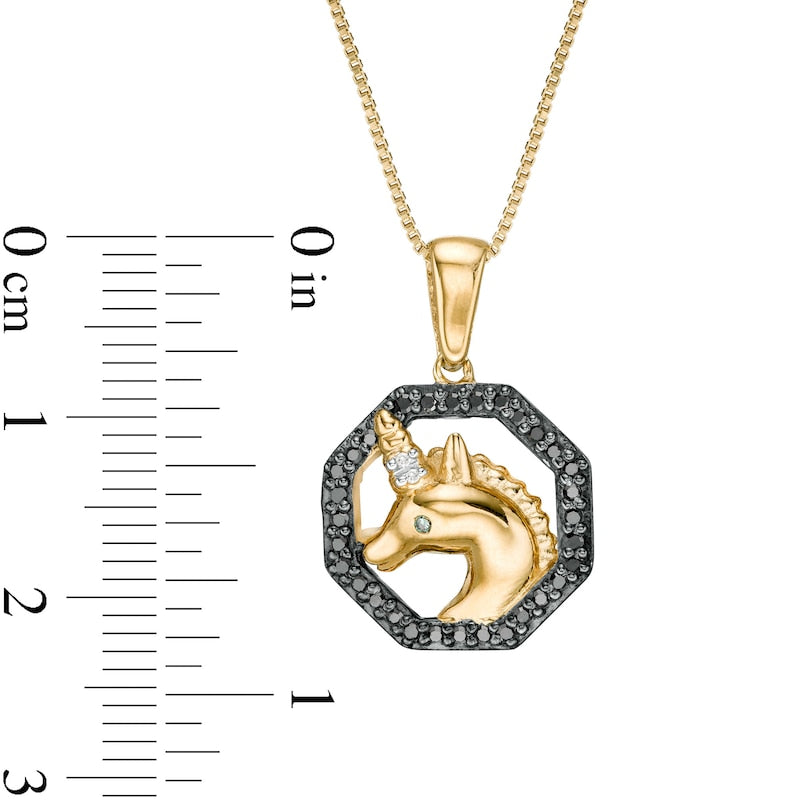 0.13 CT. T.W. Enhanced Black, Blue, and White Natural Diamond Unicorn Head Pendant in Sterling Silver with 14K Gold Plate