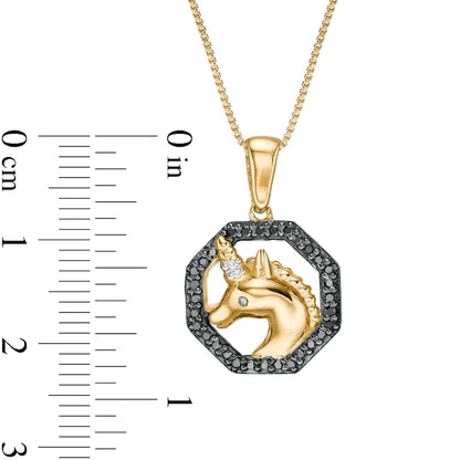 0.13 CT. T.W. Enhanced Black, Blue, and White Natural Diamond Unicorn Head Pendant in Sterling Silver with 14K Gold Plate