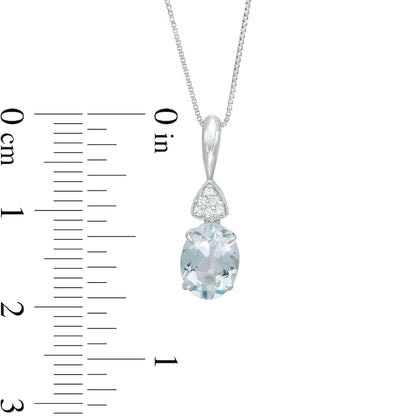 Oval Aquamarine and Triangular Composite Natural Diamond Accent Pendant in 10K White Gold
