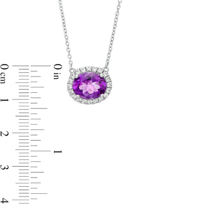 Sideways Oval Amethyst and Lab-Created White Sapphire Frame Necklace in Sterling Silver