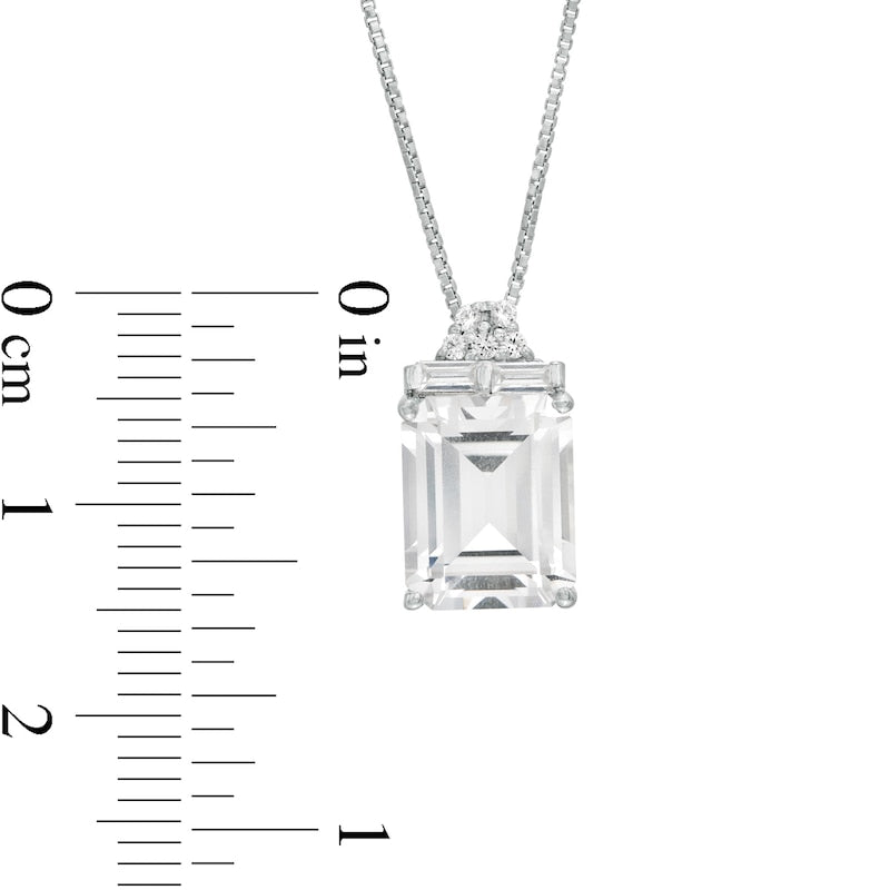 Emerald-Cut Lab-Created White Sapphire Pendant in Sterling Silver