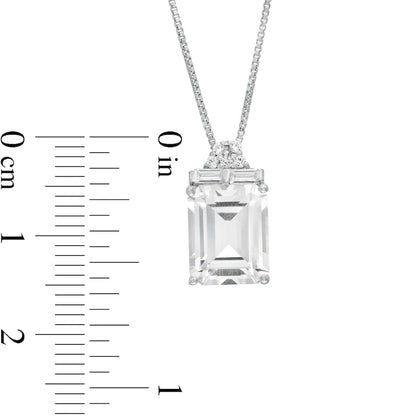 Emerald-Cut Lab-Created White Sapphire Pendant in Sterling Silver