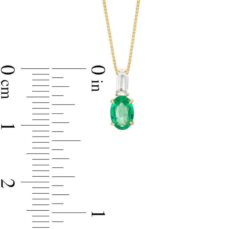 Oval Emerald and Baguette-Cut White Topaz Pendant in 10K Yellow Gold