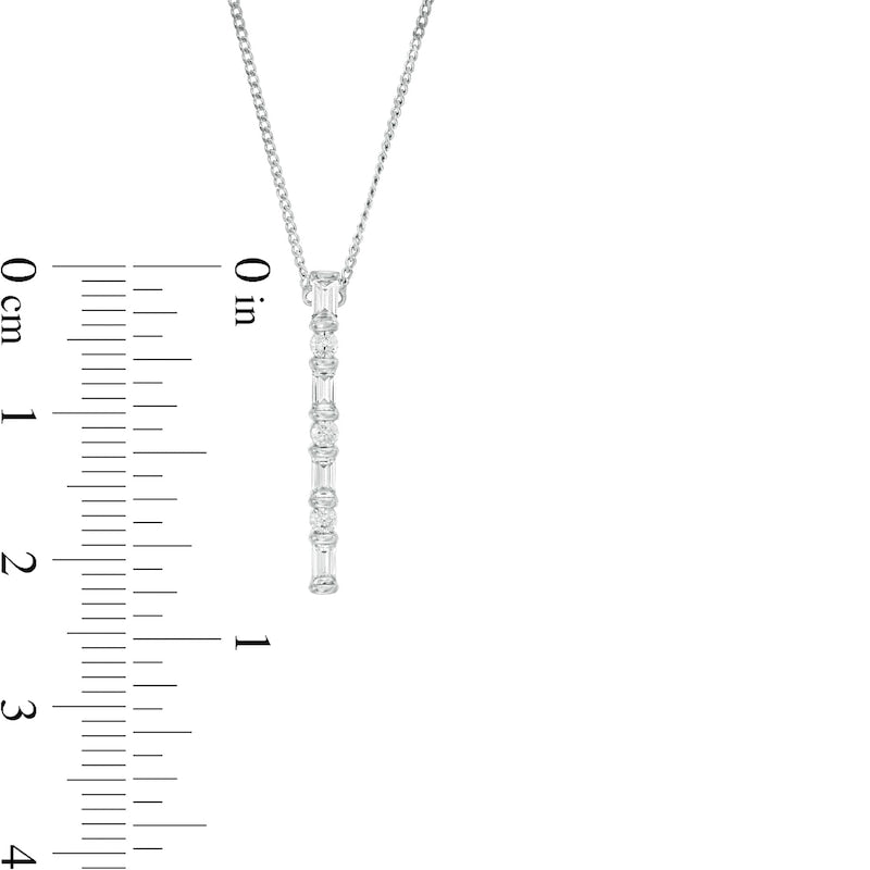 0.25 CT. T.W. Baguette and Round Natural Diamond Vertical Bar Pendant in 10K White Gold