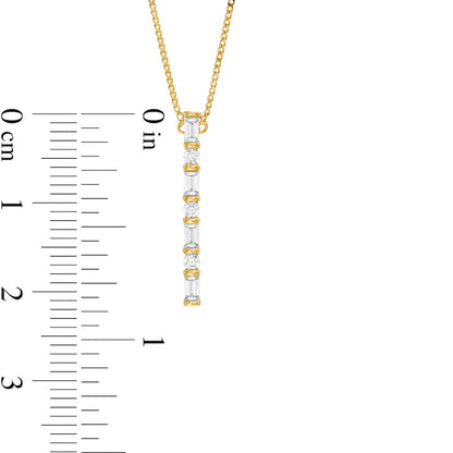 0.25 CT. T.W. Baguette and Round Natural Diamond Vertical Bar Pendant in 10K Yellow Gold