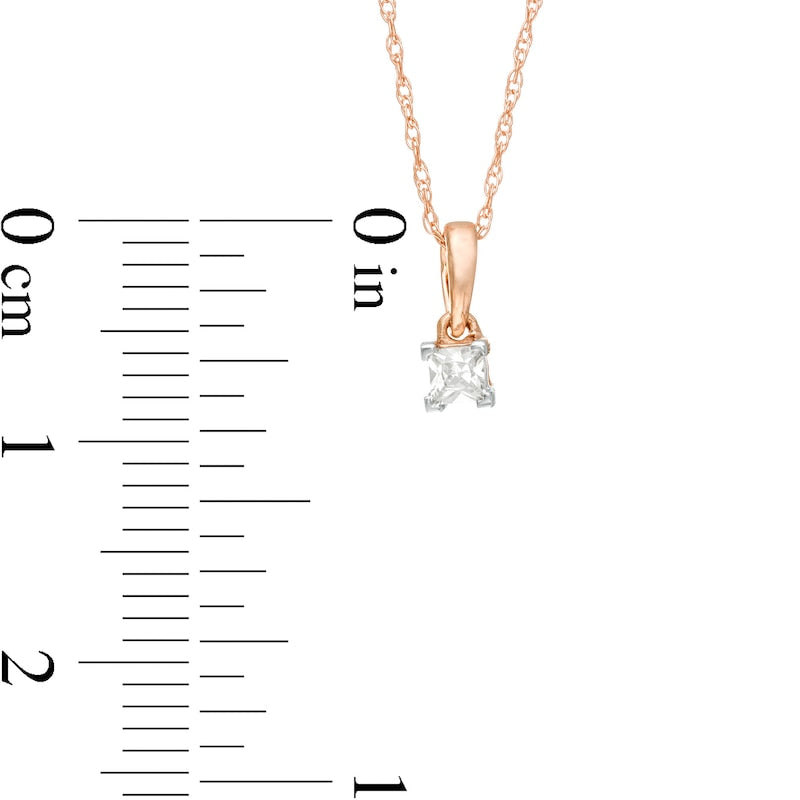 0.1 CT. Princess-Cut Natural Clarity Enhanced Solitaire Pendant in 10K Rose Gold