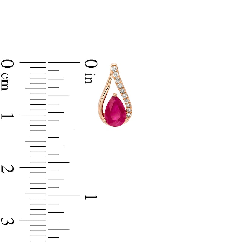 Pear-Shaped Ruby and 0.07 CT. T.W. Diamond Teardrop Earrings in 10K Rose Gold