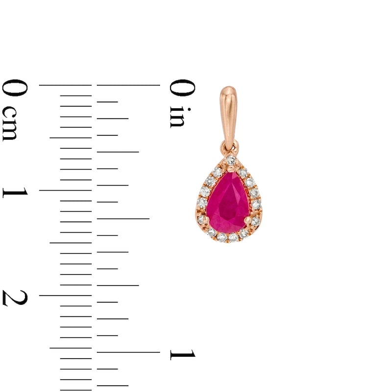 Pear-Shaped Ruby and 0.1 CT. T.W. Diamond Frame Drop Earrings in 10K Rose Gold