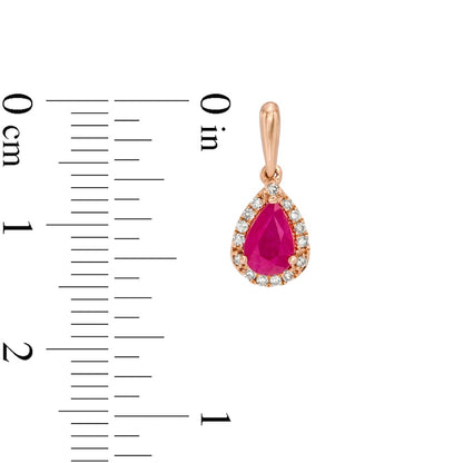 Pear-Shaped Ruby and 0.1 CT. T.W. Diamond Frame Drop Earrings in 10K Rose Gold