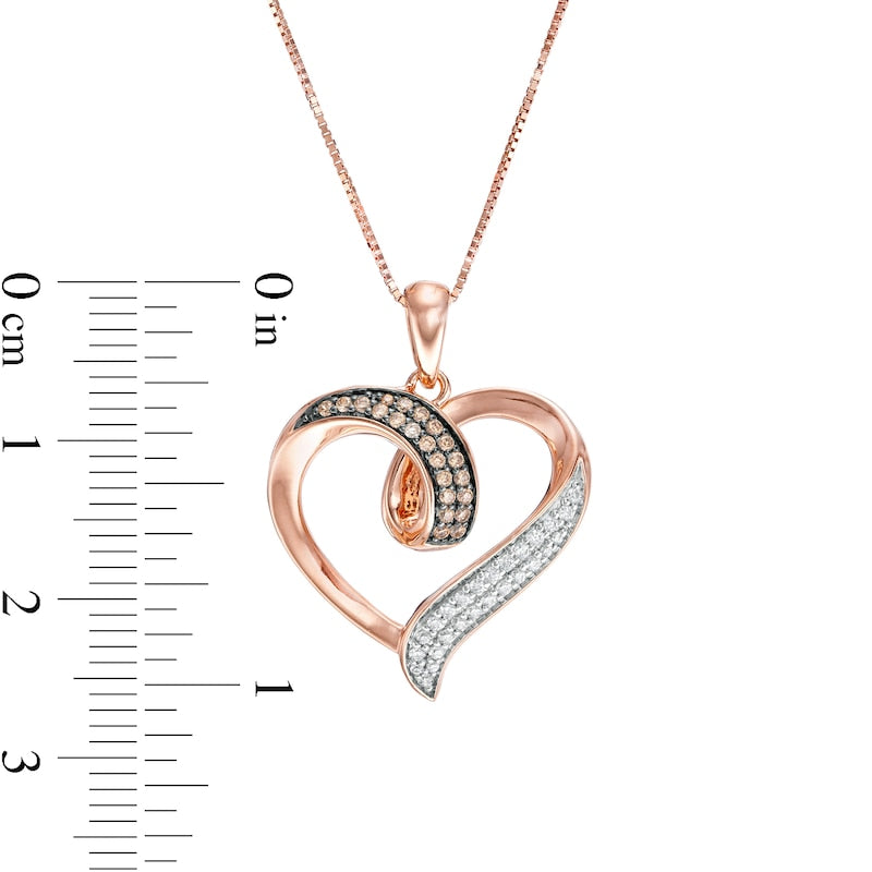 0.2 CT. T.W. Champagne and White Natural Diamond Heart Loop Pendant in 10K Rose Gold