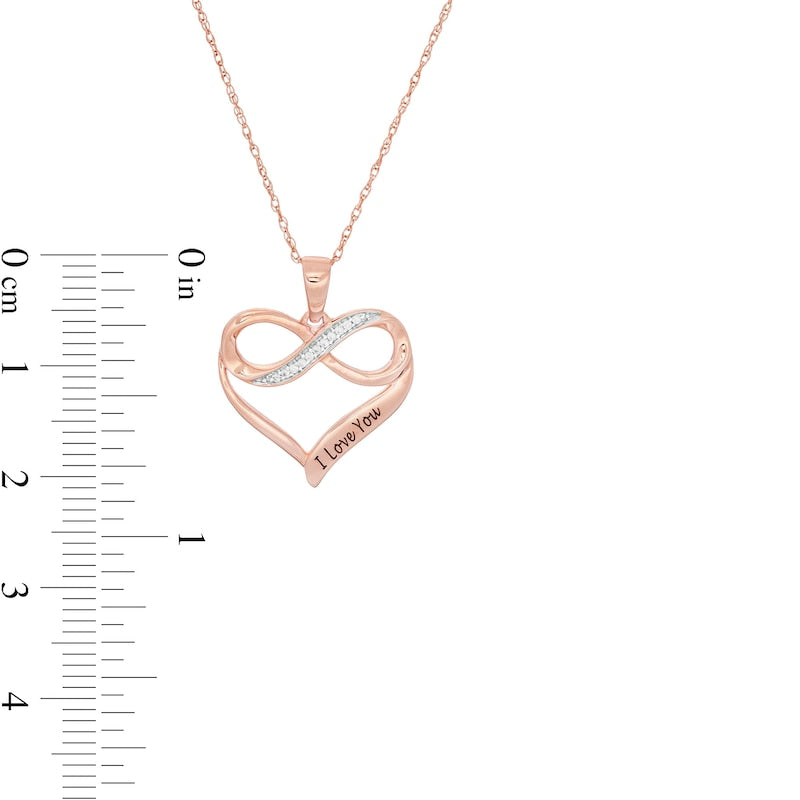 Natural Diamond Accent Engravable Infinity Heart Outline Pendant in 10K Rose Gold (1 Line)