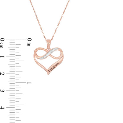 Natural Diamond Accent Engravable Infinity Heart Outline Pendant in 10K Rose Gold (1 Line)