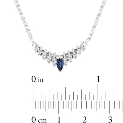 Marquise Blue Sapphire and 0.25 CT. T.W. Natural Diamond Chevron Necklace in 14K White Gold - 16.75"