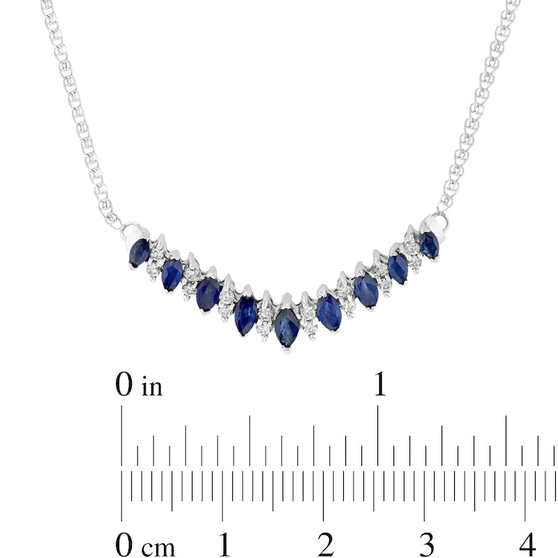 Marquise Blue Sapphire and 0.25 CT. T.W. Natural Diamond Chevron Necklace in 14K White Gold - 17.5"