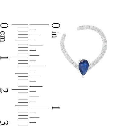 Pear-Shaped Blue Sapphire and 0.2 CT. T.W. Diamond Open Teardrop Earrings in 14K White Gold