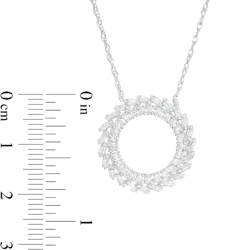 0.5 CT. T.W. Baguette and Round Natural Diamond Pinwheel Pendant in 10K White Gold