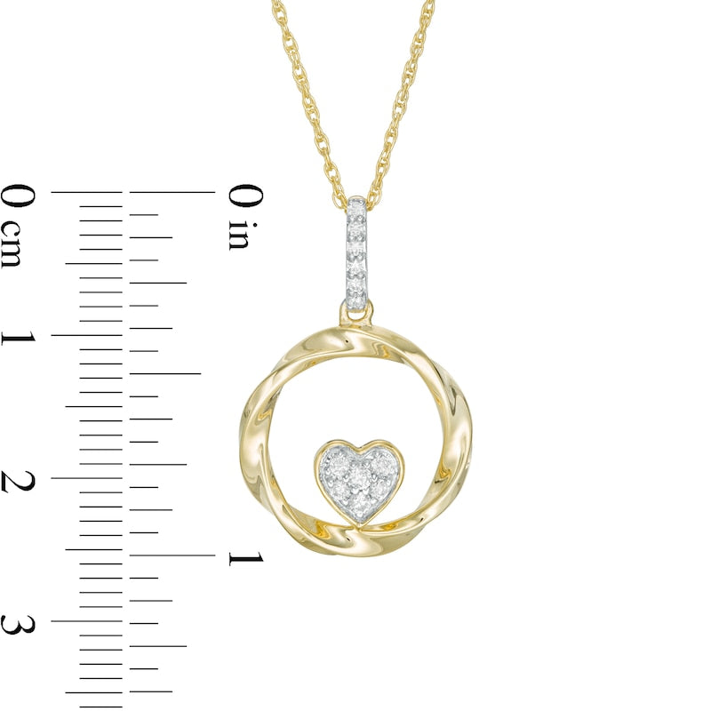 0.13 CT. T.W. Composite Natural Diamond Heart-Shaped Twist Circle Pendant in 10K Yellow Gold