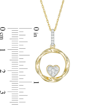 0.13 CT. T.W. Composite Natural Diamond Heart-Shaped Twist Circle Pendant in 10K Yellow Gold