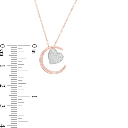 0.1 CT. T.W. Natural Diamond Crescent Moon and Tilted Heart Pendant in 10K Rose Gold
