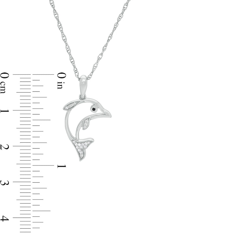 0.05 CT. T.W. Enhanced Black and White Natural Diamond Outline Dolphin Pendant in Sterling Silver