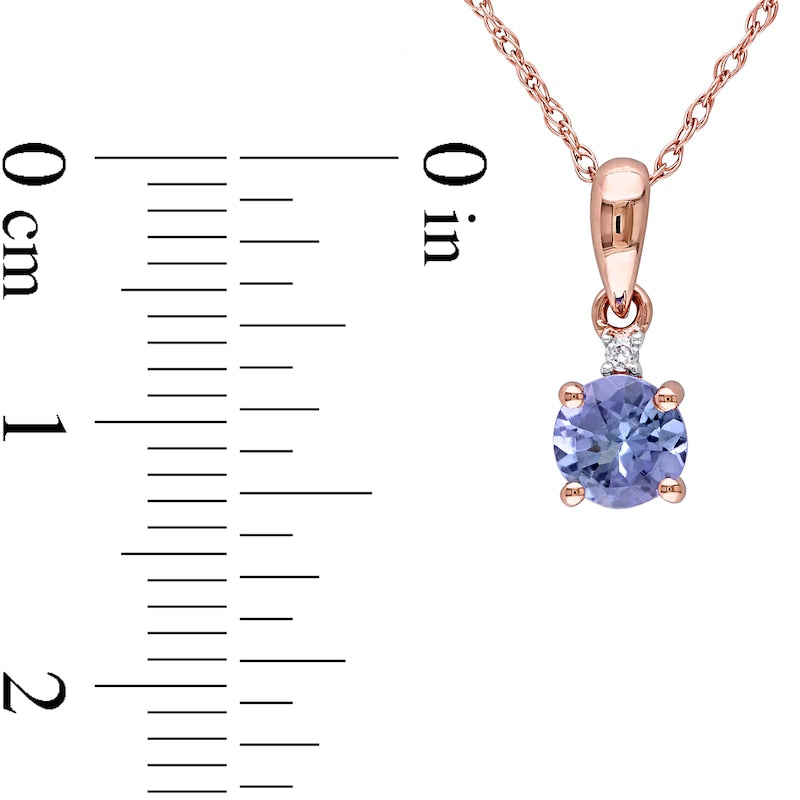 5.0mm Tanzanite and Natural Diamond Accent Pendant in 10K Rose Gold - 17"