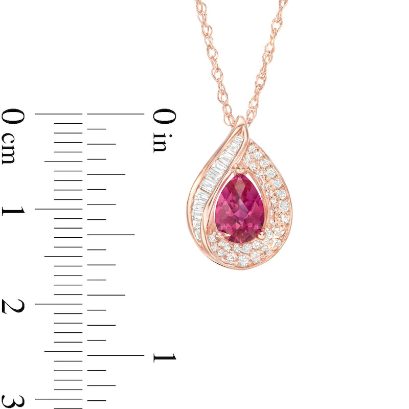 Pear-Shaped Lab-Created Ruby and White Sapphire Teardrop Pendant in Sterling Silver and 14K Rose Gold Plate