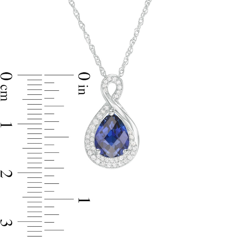 Pear-Shaped Lab-Created Blue and White Sapphire Infinity Pendant in Sterling Silver