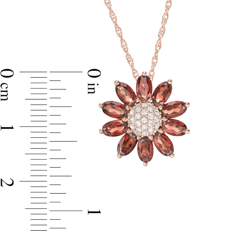 Oval Garnet and Lab-Created White Sapphire Daisy Pendant in Sterling Silver with 14K Rose Gold Plate