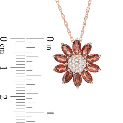 Oval Garnet and Lab-Created White Sapphire Daisy Pendant in Sterling Silver with 14K Rose Gold Plate