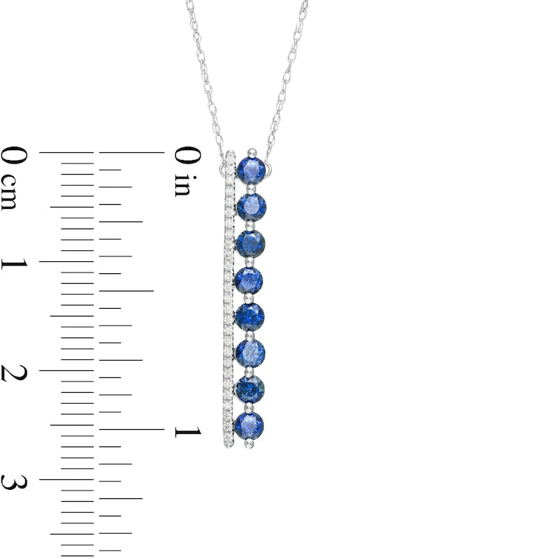 Blue Sapphire and 0.05 CT. T.W. Natural Diamond Stick Drop Pendant in 10K White Gold