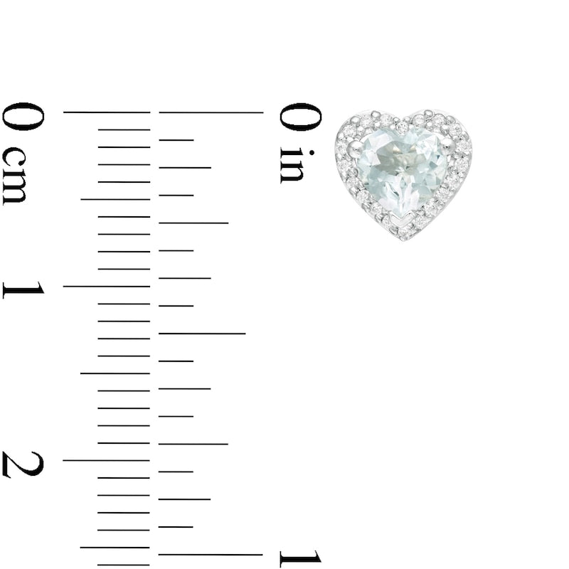 5.0mm Aquamarine and 0.13 CT. T.W. Diamond Frame Heart Stud Earrings in 10K White Gold